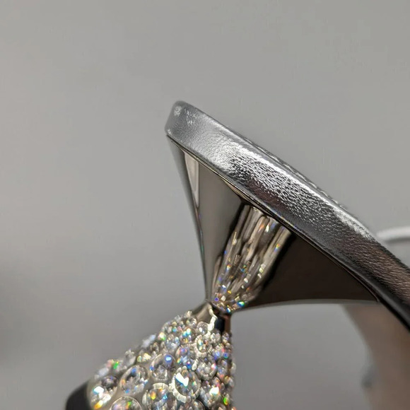 Miu Miu Women's Embellished Slide Heel Sandals Argento Size 38 (MSRP $1,200) - Picture 8 of 11